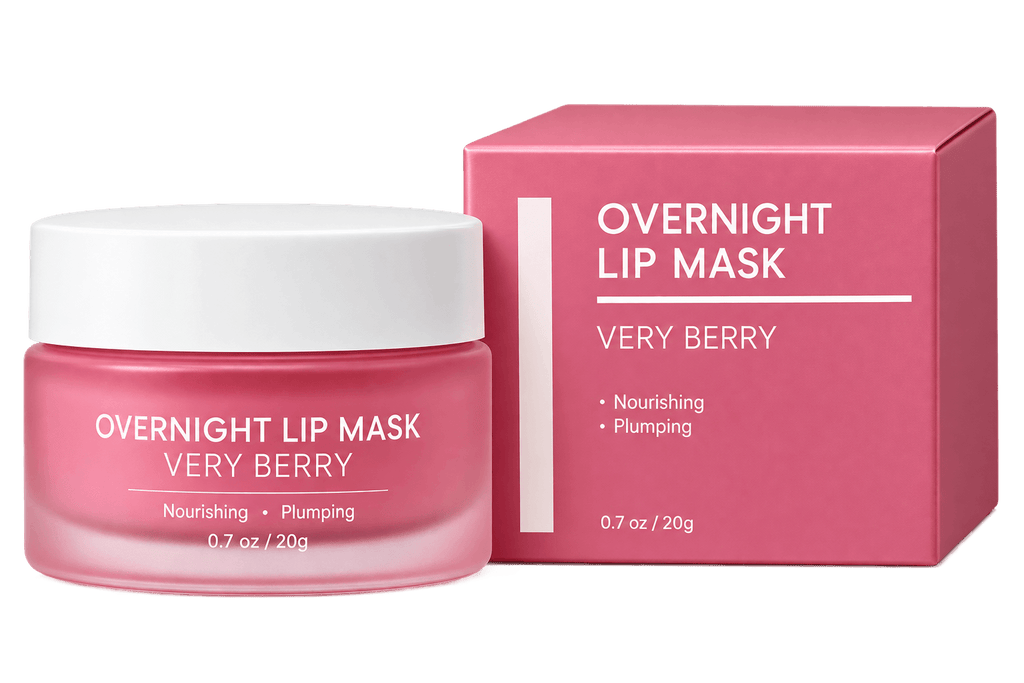 MediLuxe Overnight Lip Mask in Very Berry packaging with nourishing and plumping benefits for lips