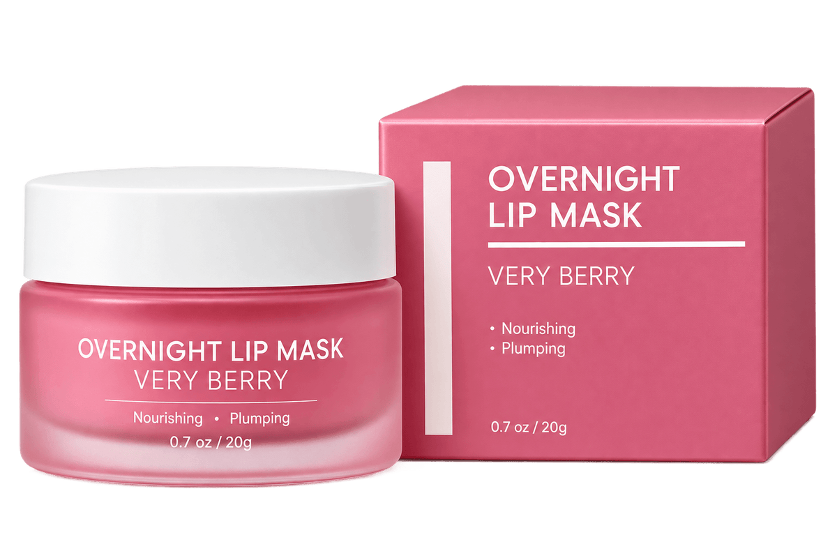 MediLuxe Overnight Lip Mask in Very Berry packaging with nourishing and plumping benefits for lips
