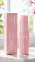Plumping Multi Balm Stick in pink packaging, designed for hydrated, smooth looking skin with collagen.