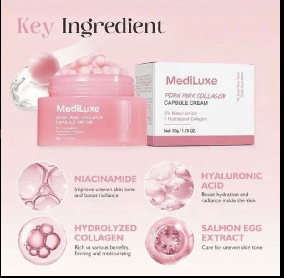 MediLuxe PDRN Pink Collagen Capsule Cream for Glowing, Smooth Skin